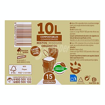 Bolsa de basura cubo pequeño 10 litros - restos orgánicos compostable cierra fácil 45 x 44 (beige)