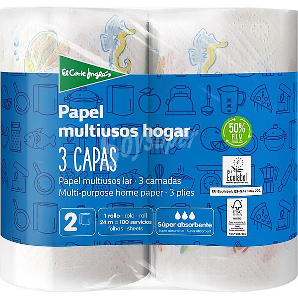 Papel de cocina decorado súper absorbente 3 capas