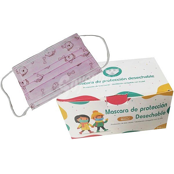 Mascarilla higiénica infantil desechable caja 50 unidades color rosa