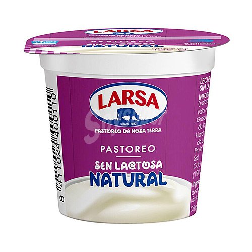 Larsa Yogur natural sin lactosa, elaborado con leche de pastoreo larsa