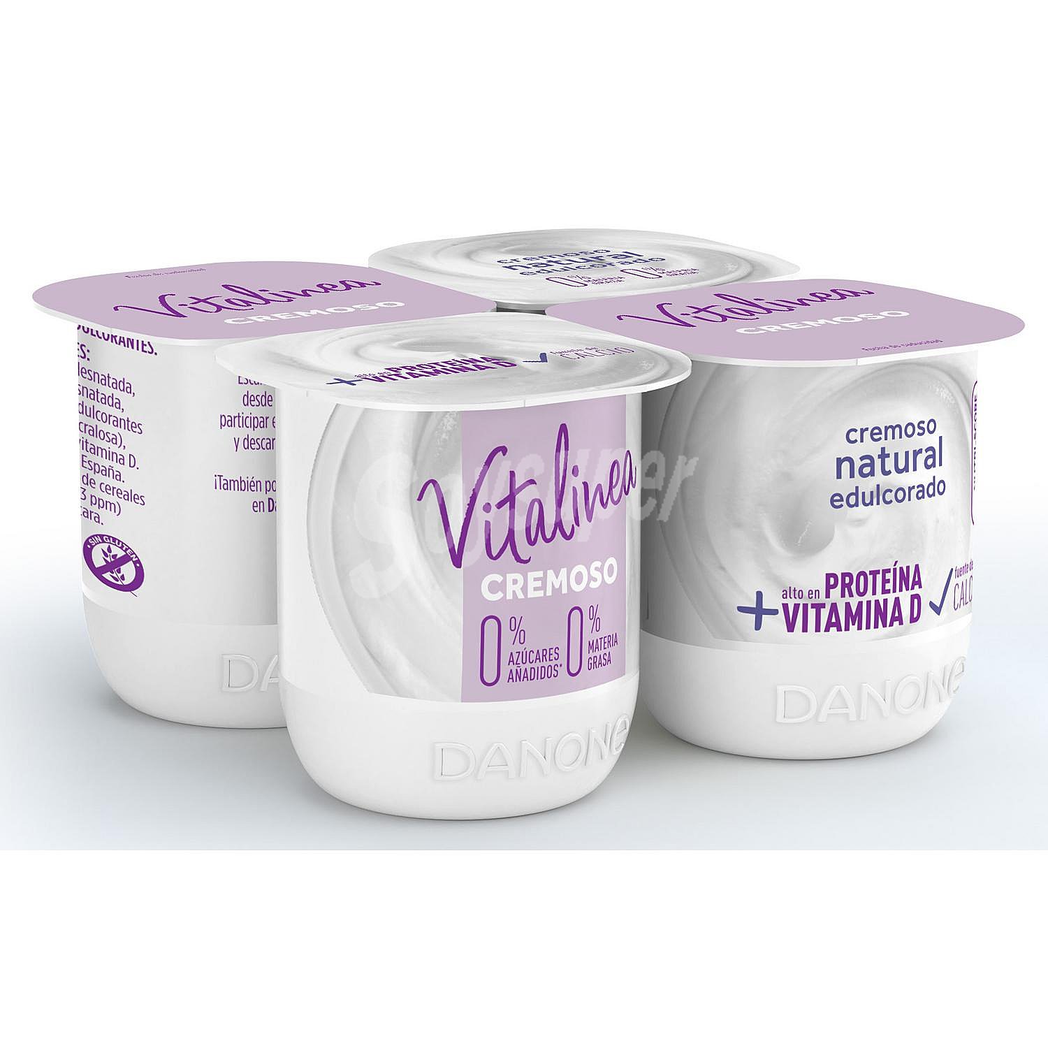 Yogur desnatado cremoso natural edulcorado sin azúcar añadido Danone Vitalinea