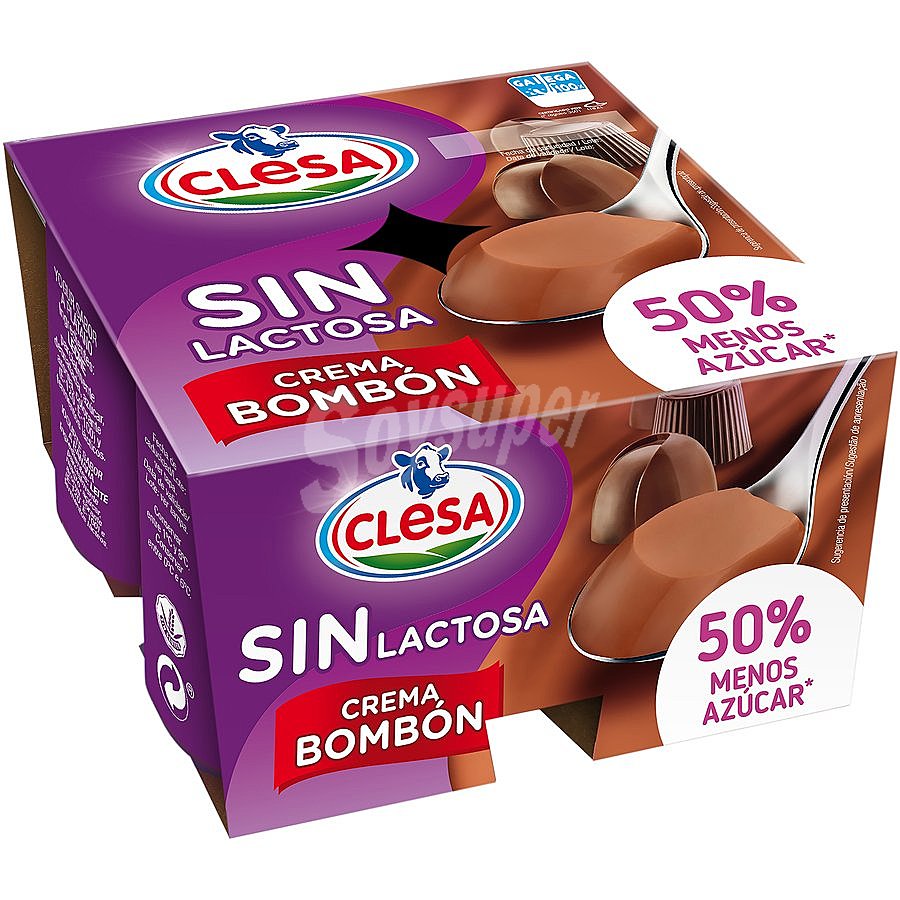 Crema bombón 50% menos de azúcar añadido Clesa sin gluten sin lactosa