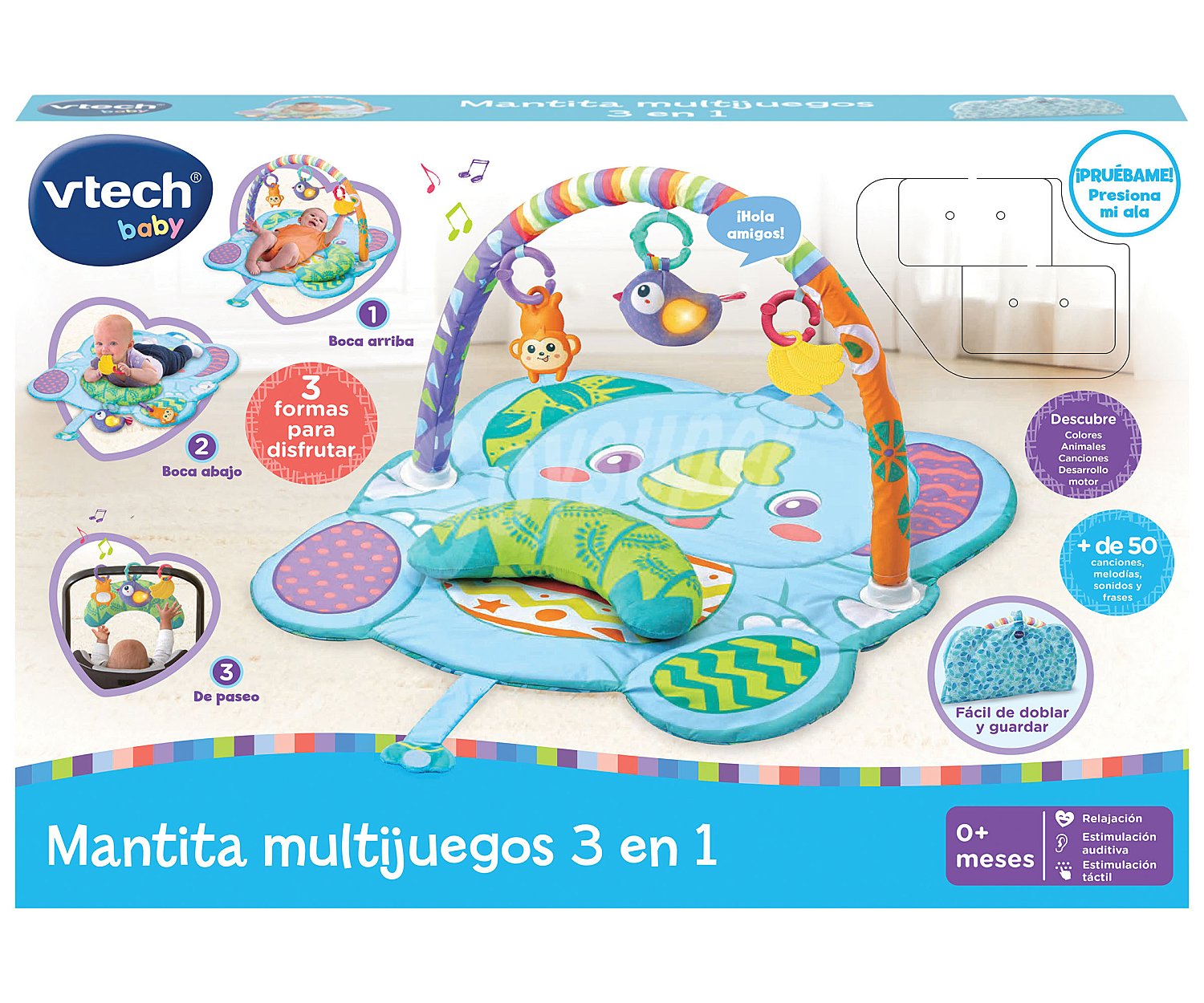 Mantita multijuegos 3 en 1 con melodías y sonidos relajantes, vtech.