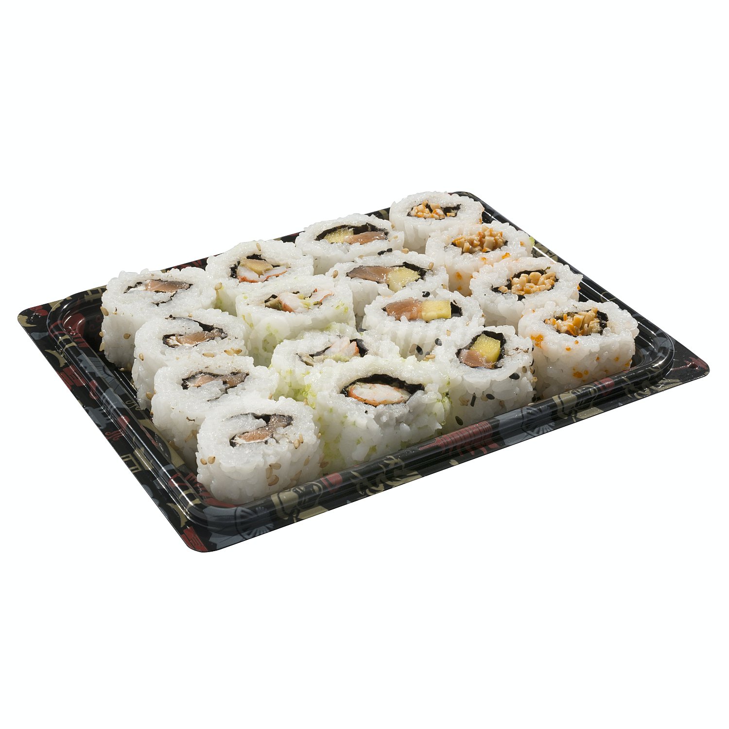 Sushi roll surtido con pescado crudo (4 surimi, 8 salmon y 4 langostino cocido)