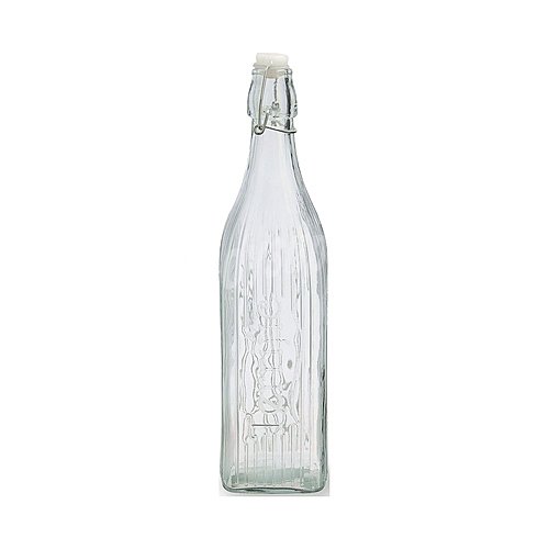 Botella de vidrio con forma cuadrada y tapón clip, 1 litro, Viba quid.