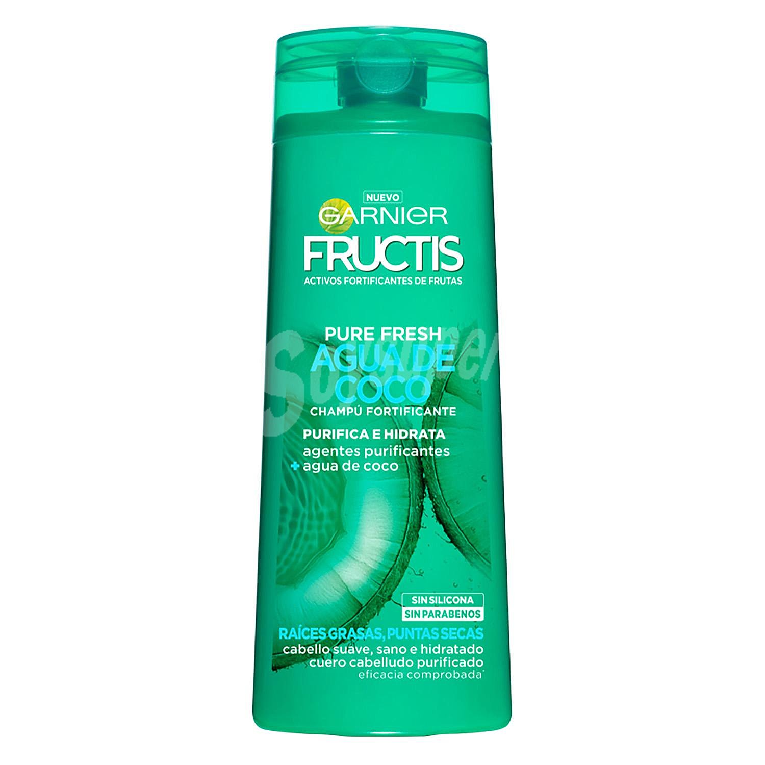 Champú fortificante sin parabenos ni siliconas, para raíces grasas y puntas secas fructis Pure fresh de Garnier