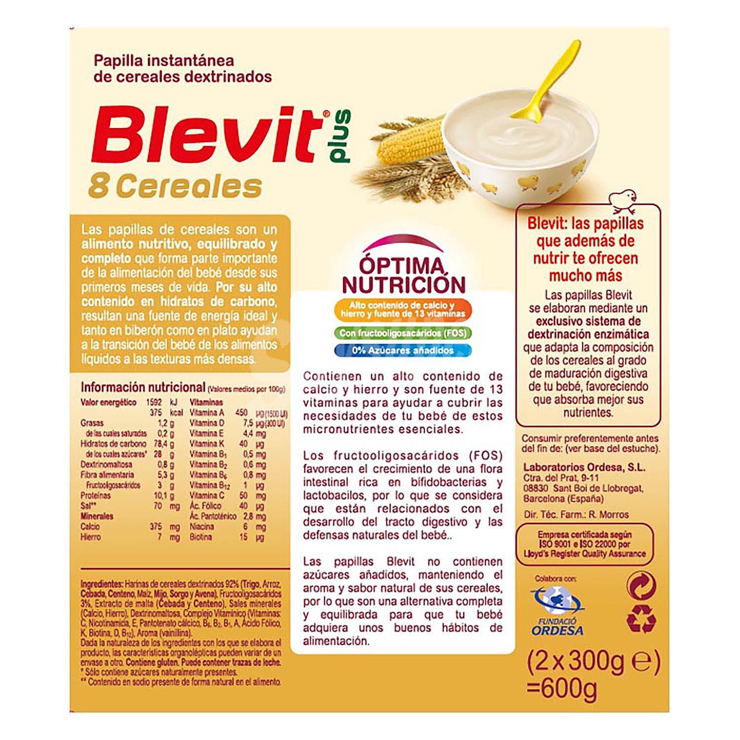 Papilla Infantil Blevit Plus 8 Cereales