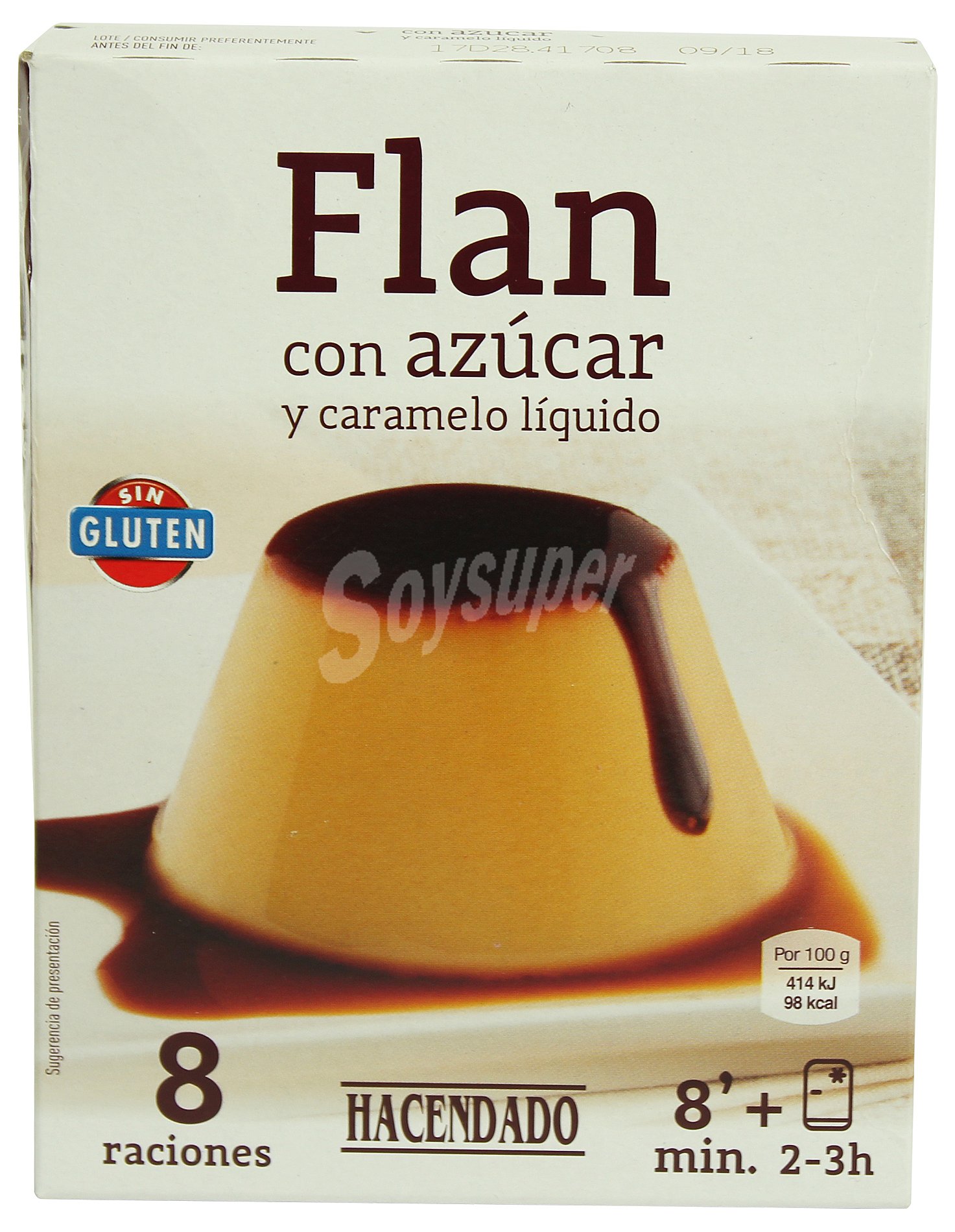 Flan en polvo con azúcar y caramelo