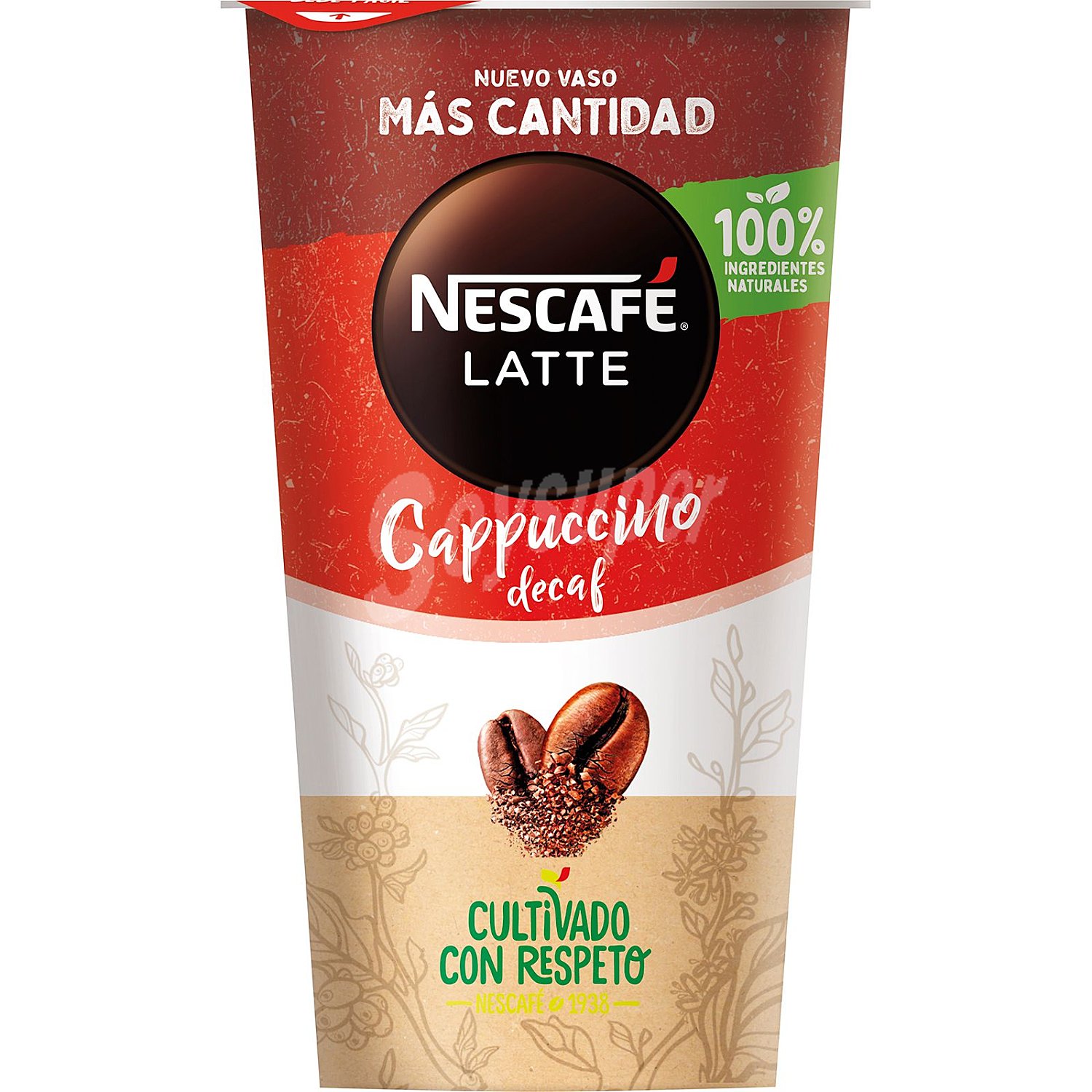 Bebida de cappuccino descafeinado con leche y cacao nescafé Latte