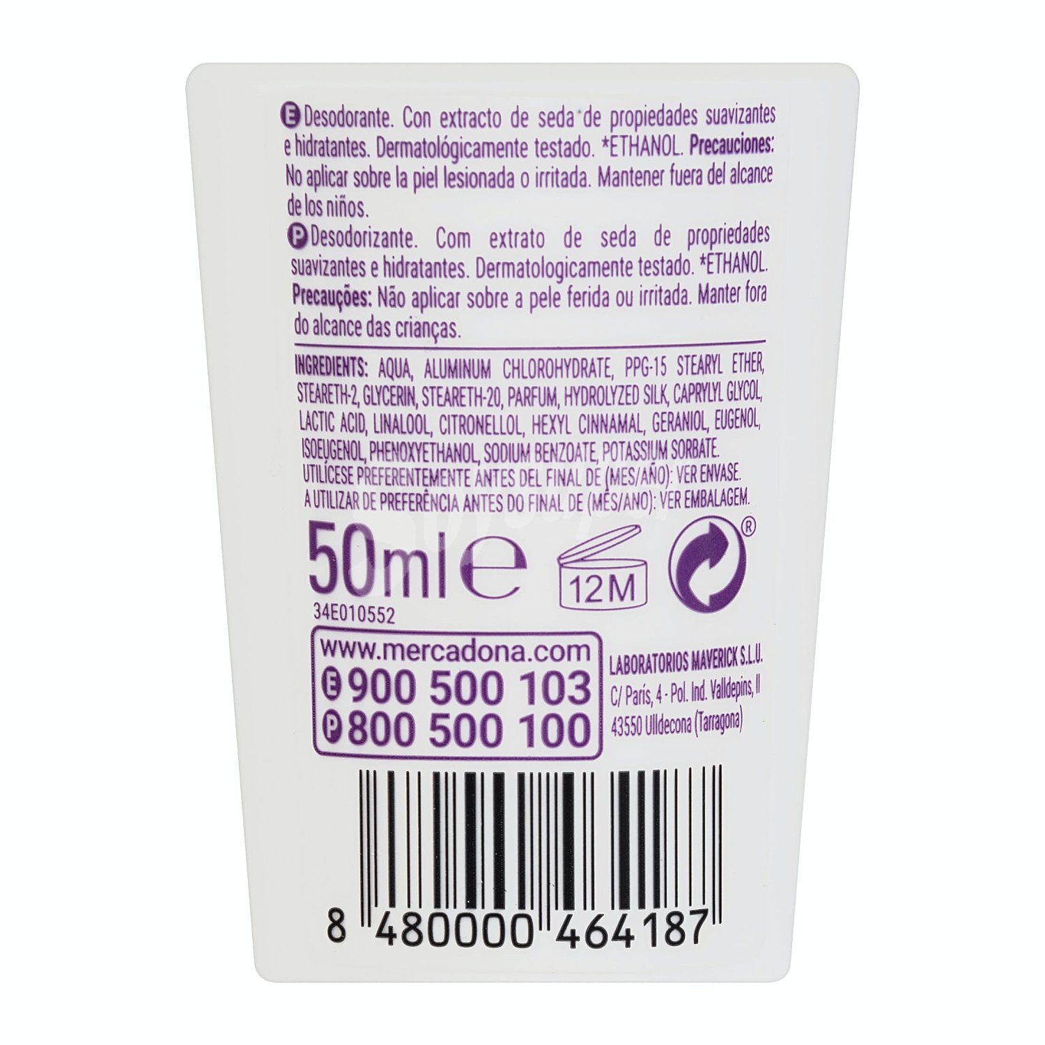 Desodorante roll-on mujer suavidad cuidado seda (morado)