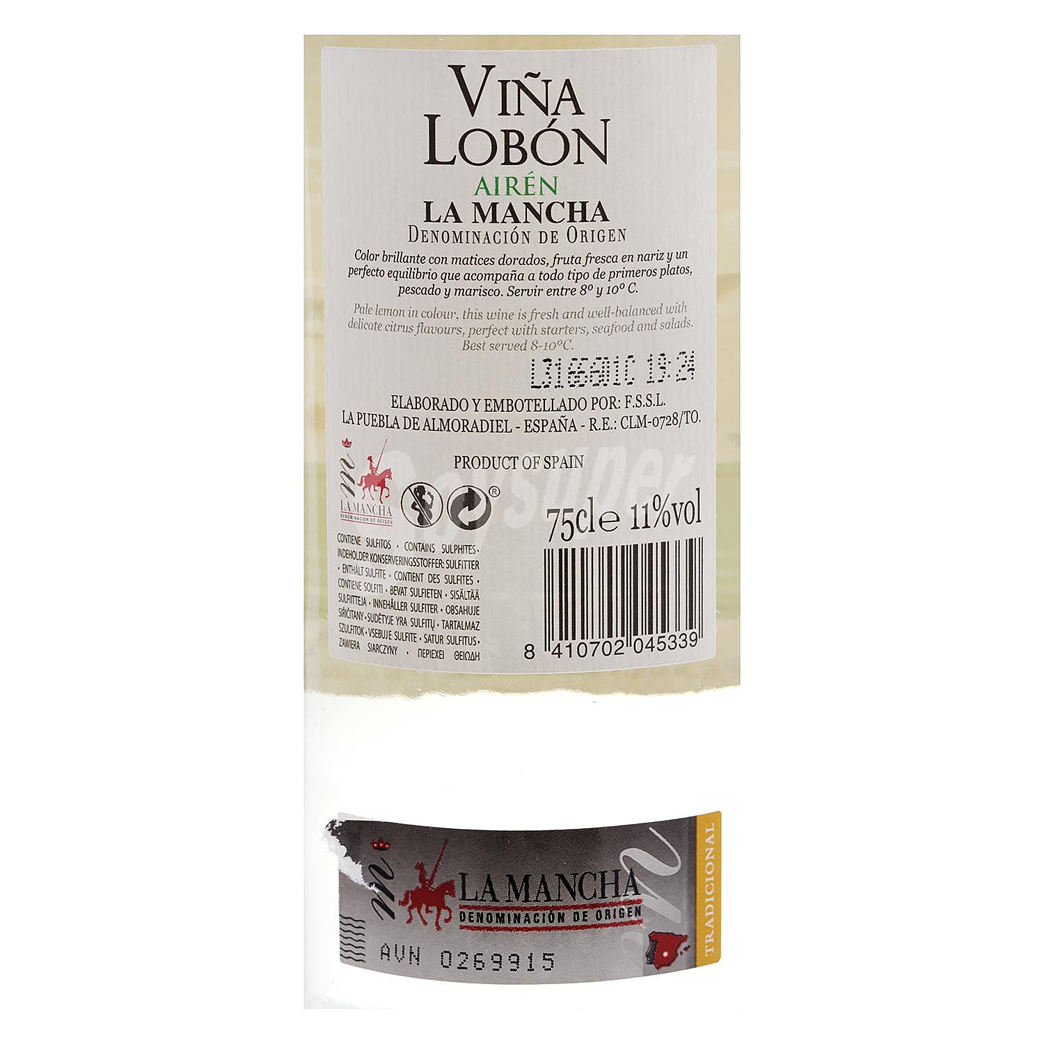 Vino D.O. Mancha blanco Airén Viña Lobón