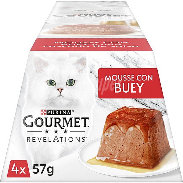 Revelations comida húmeda en mousse para gatos adultos con buey