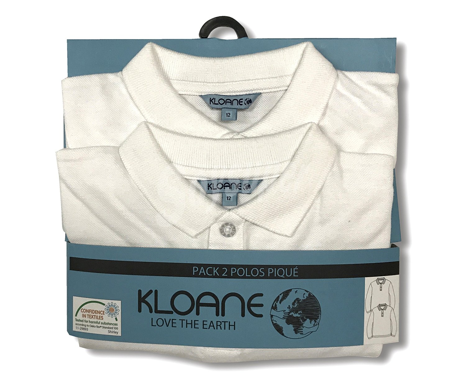 Lote de 2 polos piqué colegiales de manga larga, unisex, color blanco, talla 16.