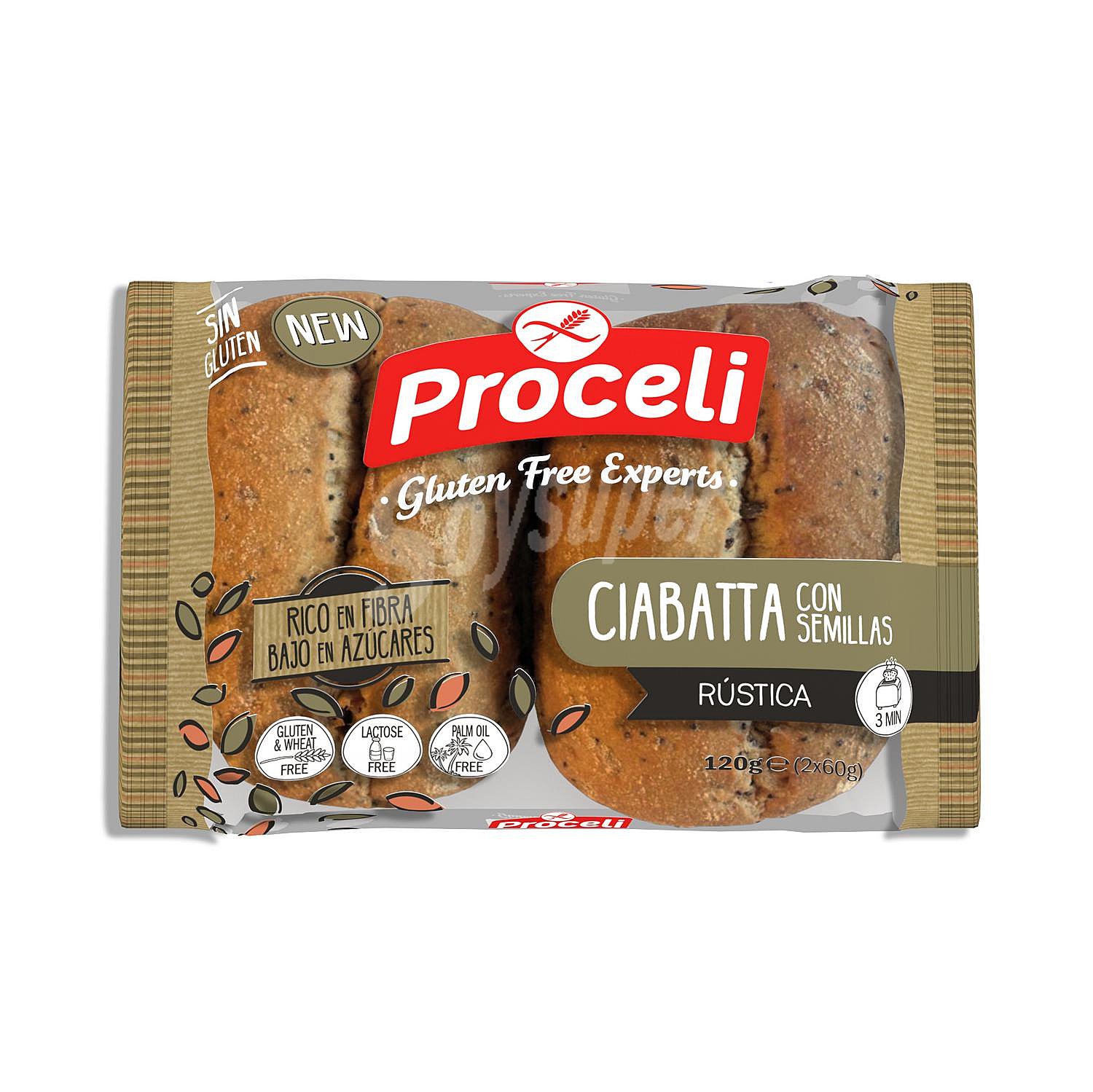 Ciabatta con semillas Proceli sin gluten y sin lactosa