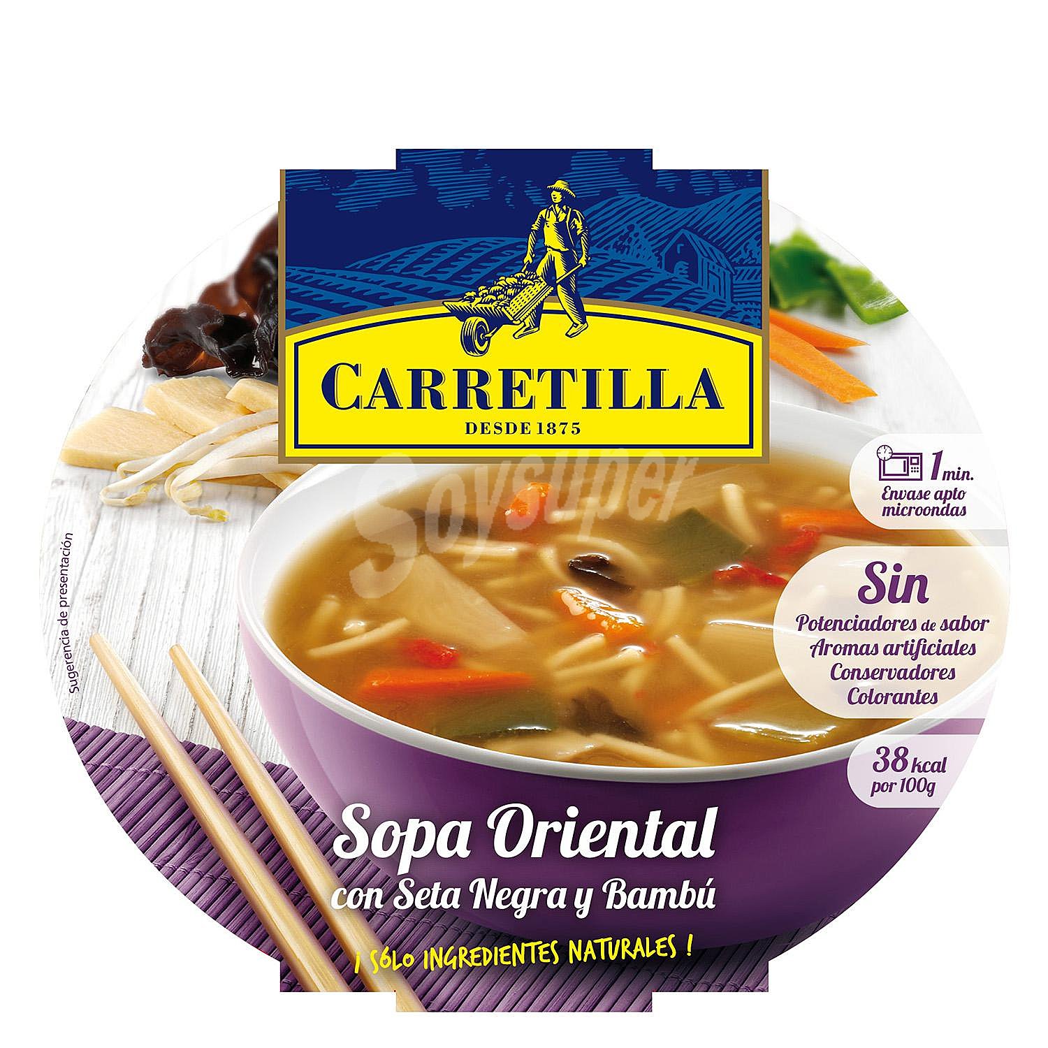 Sopa oriental de setas negras y bambú