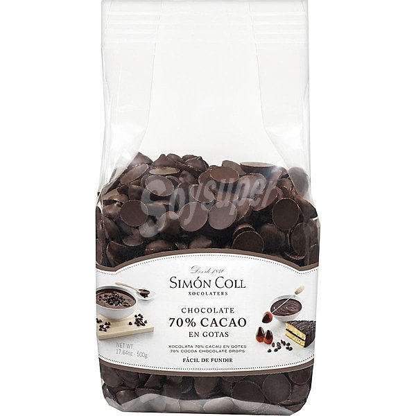 Chocolate negro 70% cacao en gotas fácil de fundir