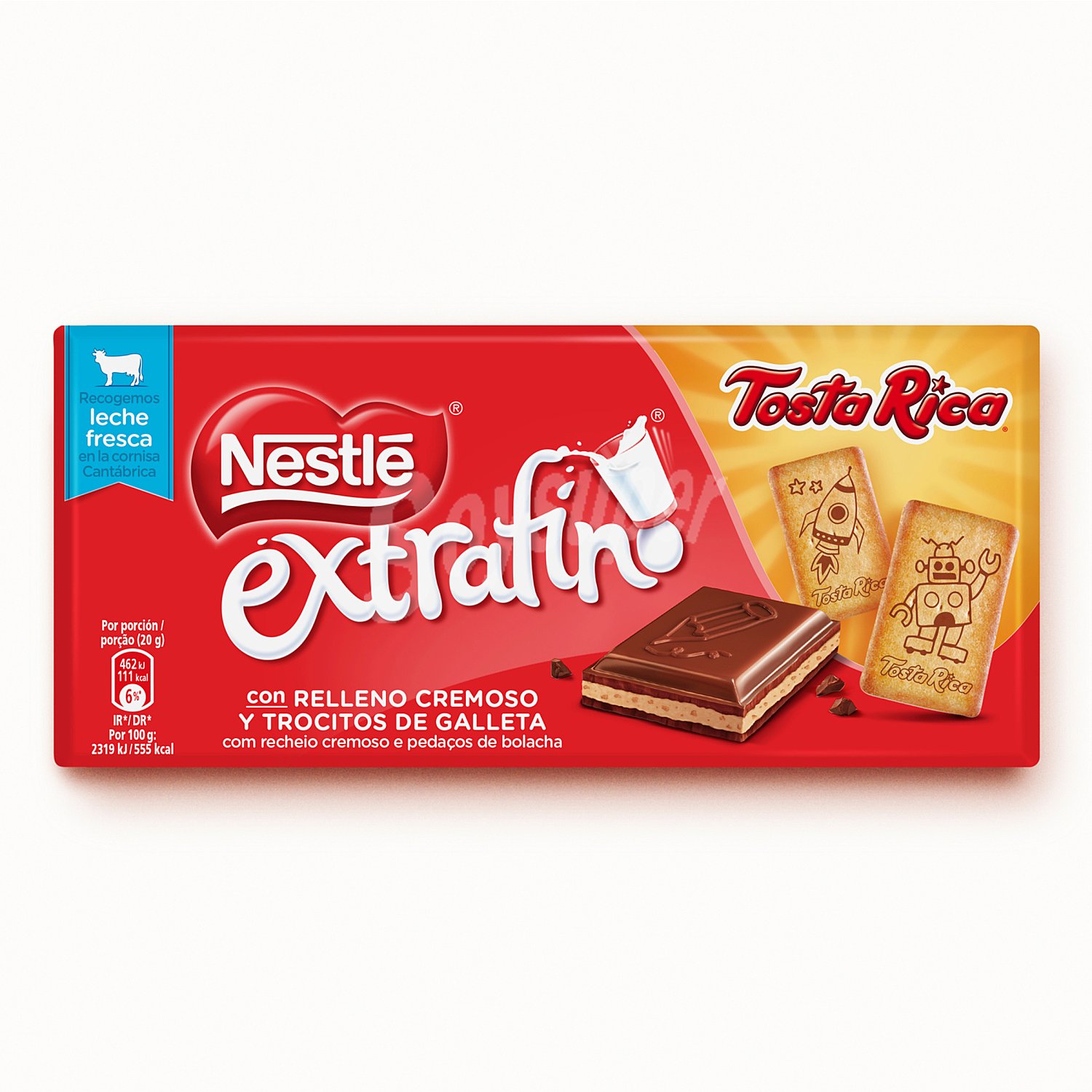 Chocolate con leche extrafino con trocitos de galleta tableta 120 gr