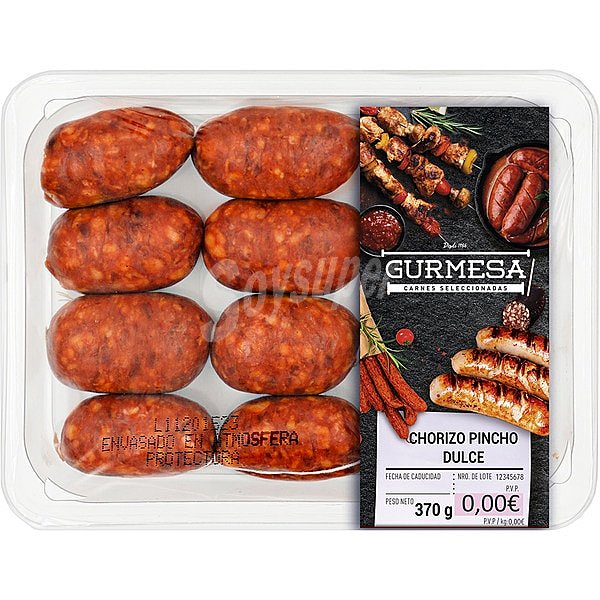 Chorizo de pincho dulce oreado sin gluten peso aproximado bandeja 350 g