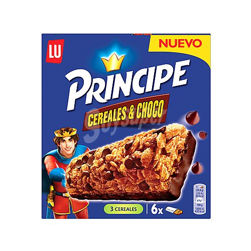 LU Príncipe Barritas de Cereales con 3 Cereales, Pepitas de Chocolate con Leche y Capa de Chocolate