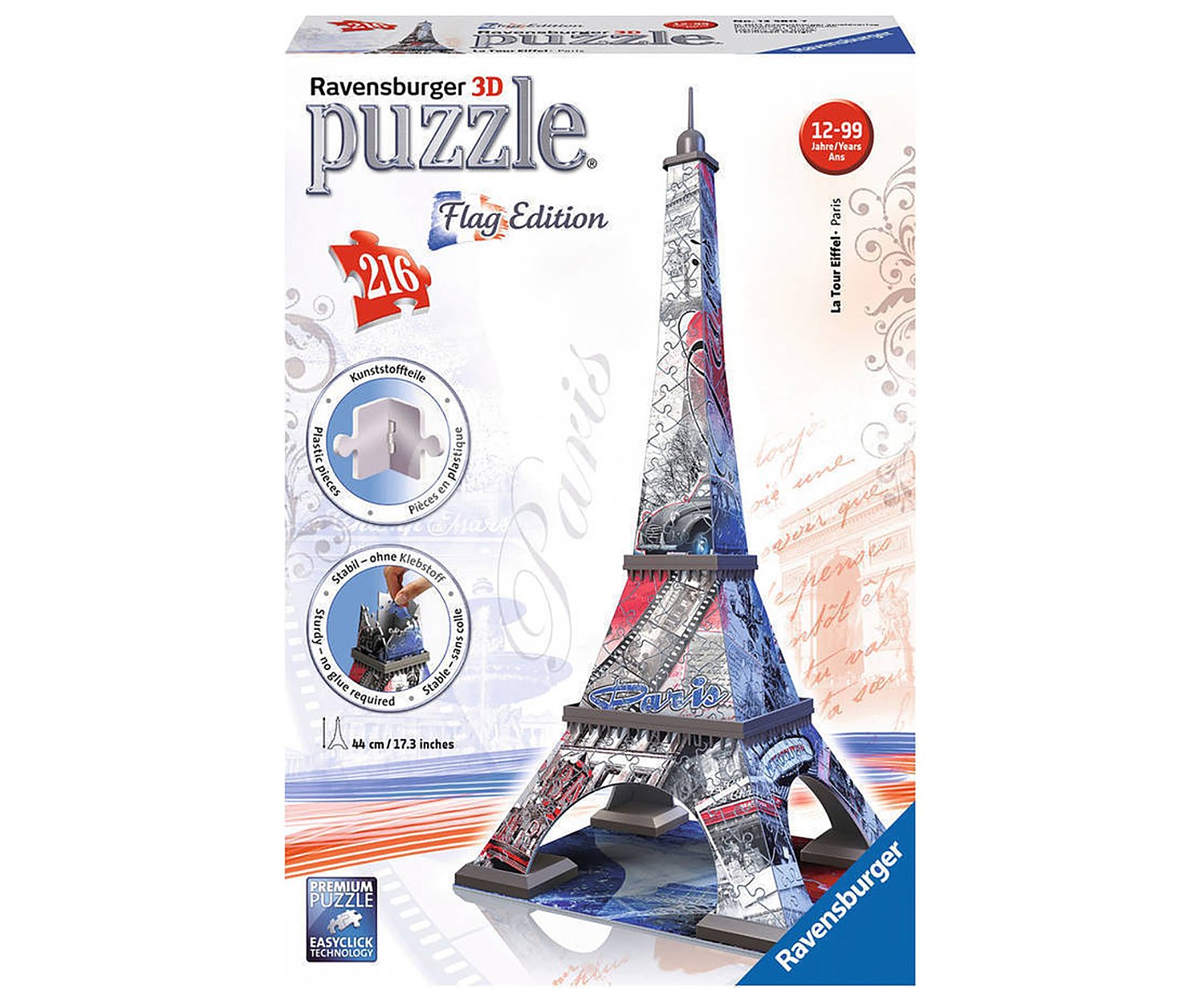 Puzzle 3D con Torre Eiffer Flag Edition con 216 piezas, 44cm. ravensburger.