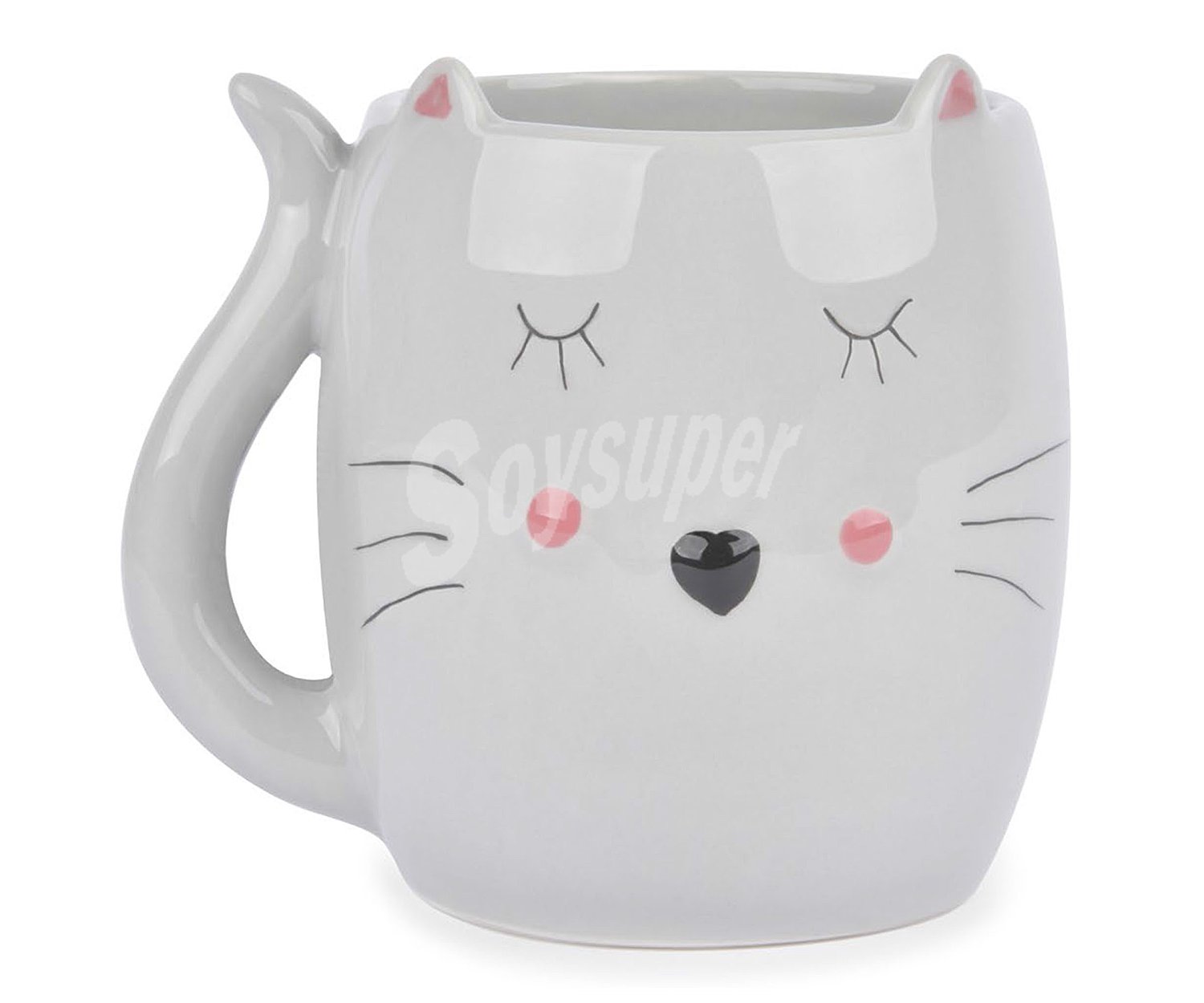 Mug con relieve gato de color blanco de , home