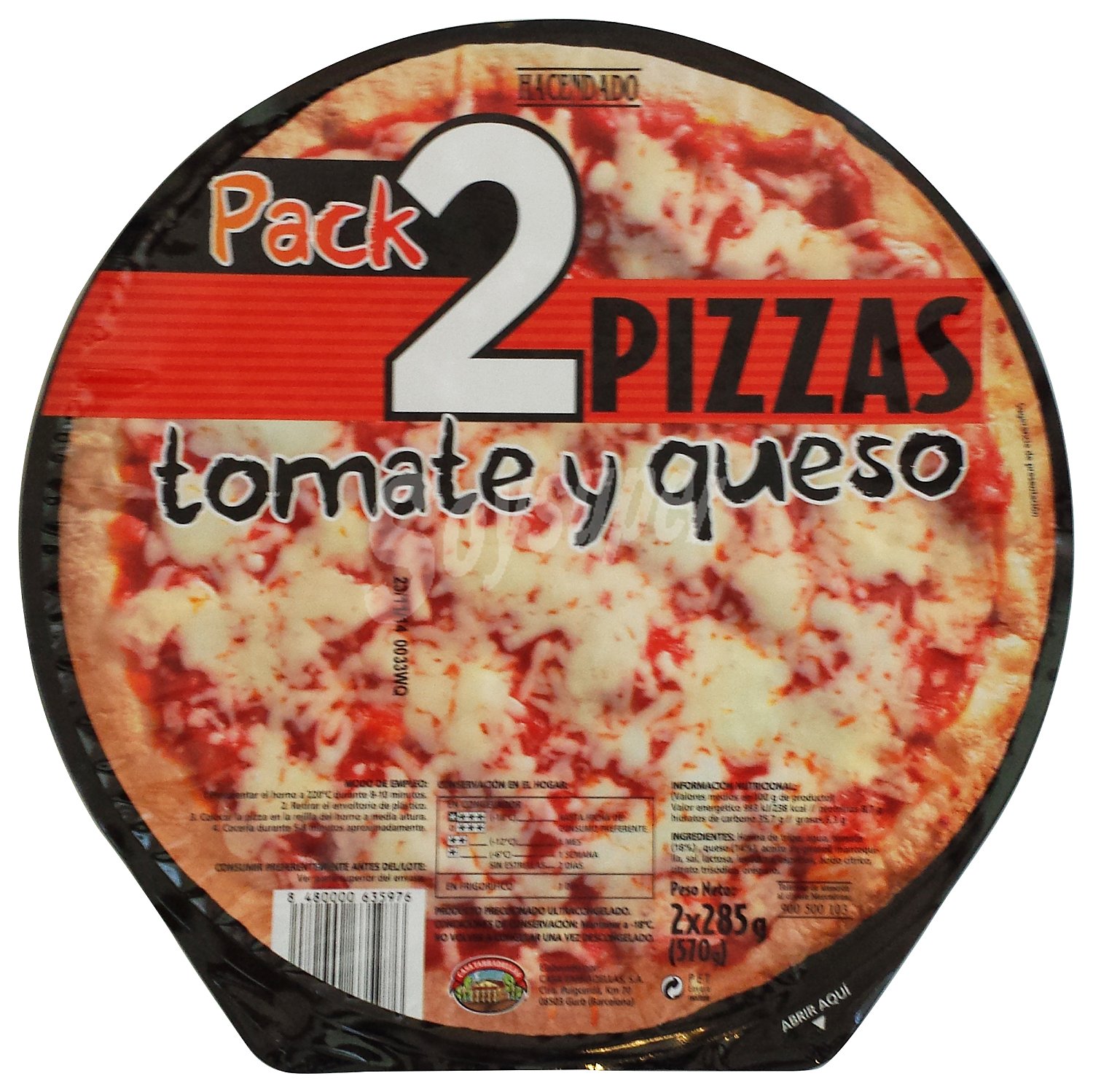 Pizza congelada tomate y queso