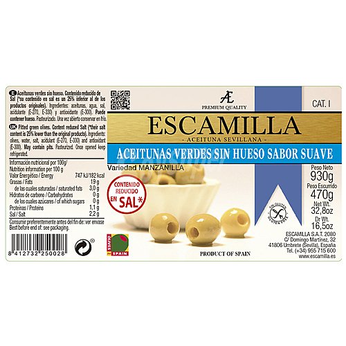 Escamilla Aceitunas verdes sin hueso escamilla