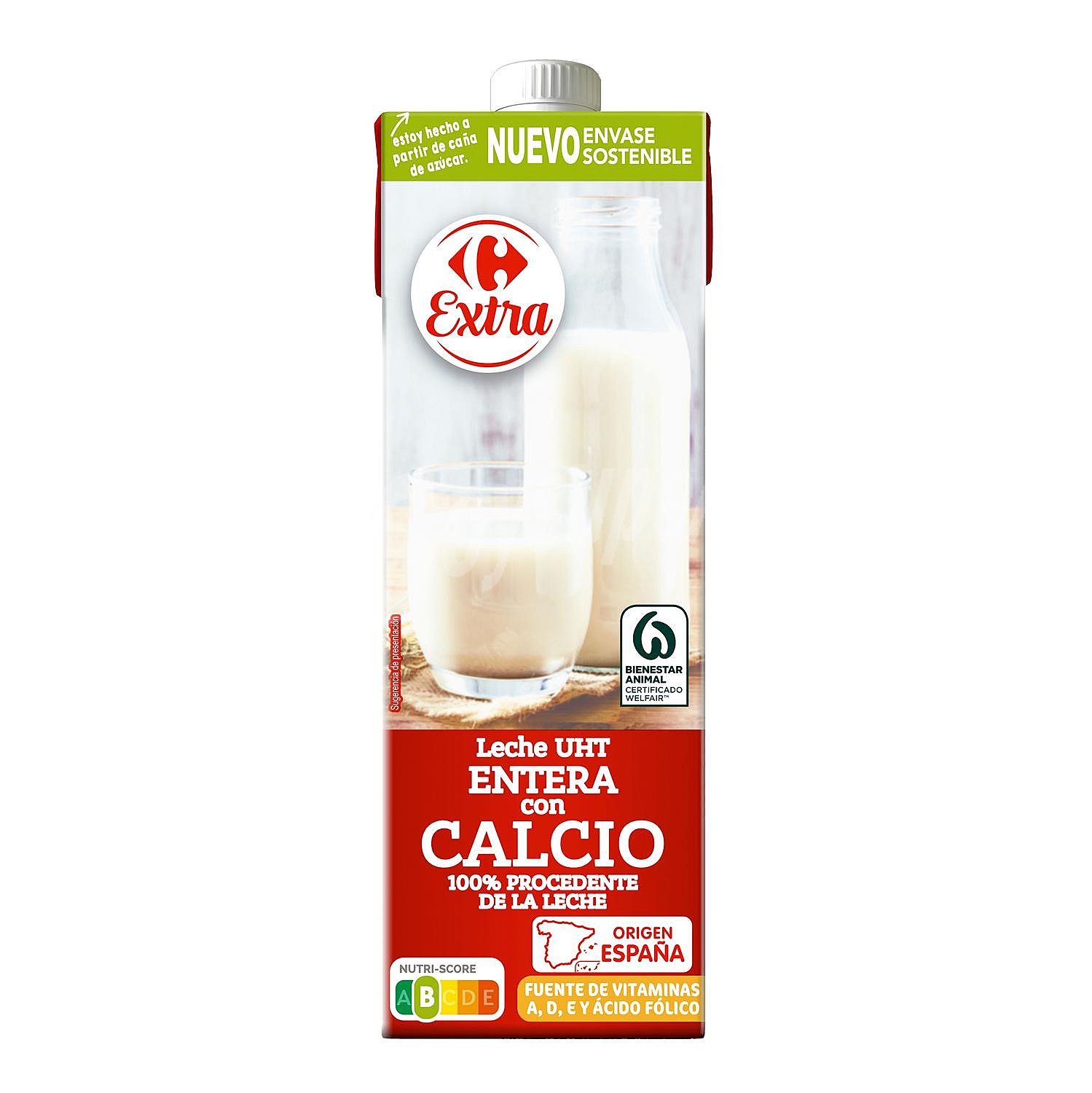 Leche entera con calcio Carrefour