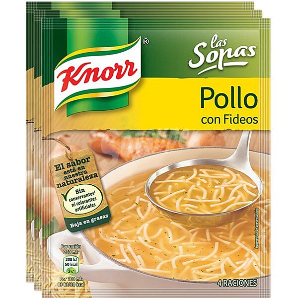 Sopa de pollo con fideos