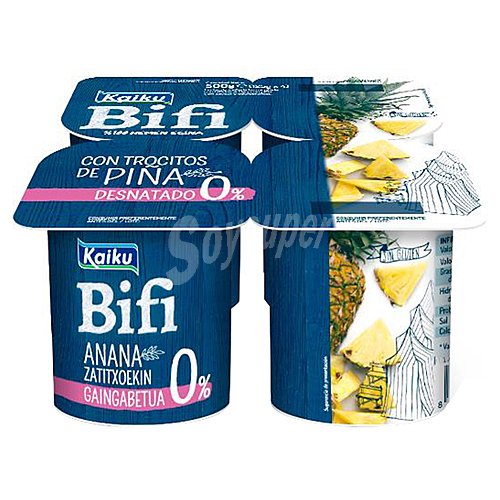 Kaiku Bifidus desnatado (0% materia grasa) con trocitos de piña kaiku Bifi