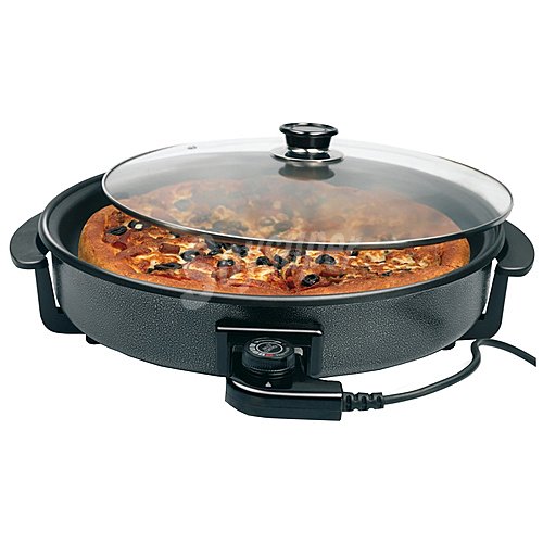 Paellera multifunción kympo PP001, cocinar, freír, asar, 36cm diámetro, tapa de cristal, 1500W