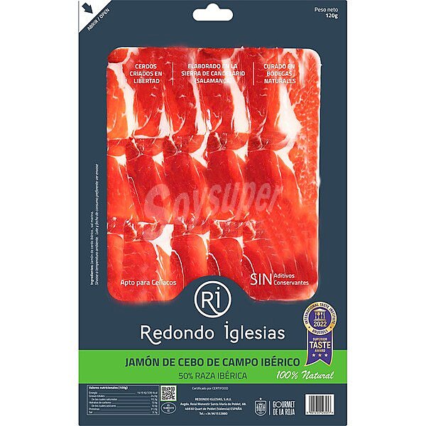 Jamón de cebo de campo ibérico 50% raza ibérica en lonchas