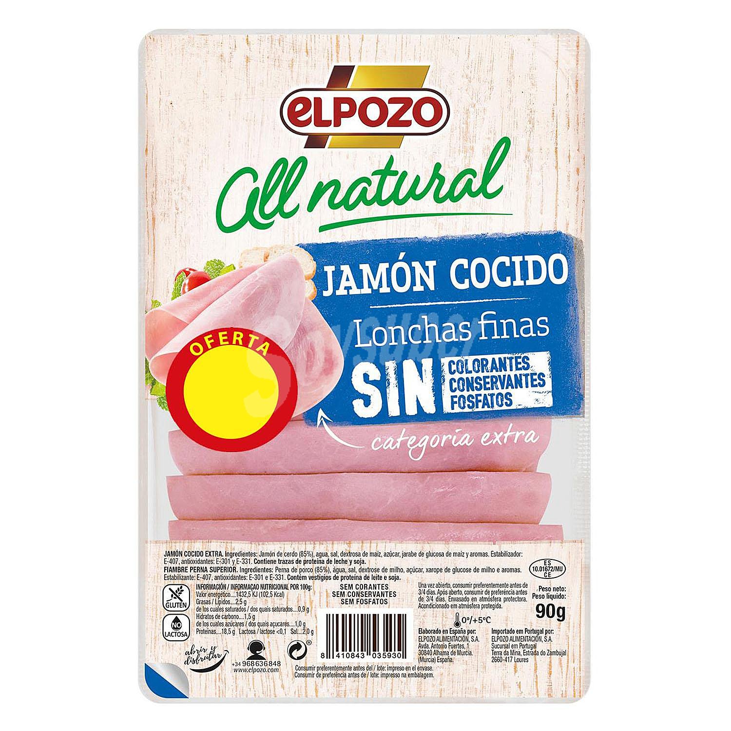 Jamón cocido de categoria extra, sin gluten y sin lactosa, cortado en finas lonchas bienstar nu