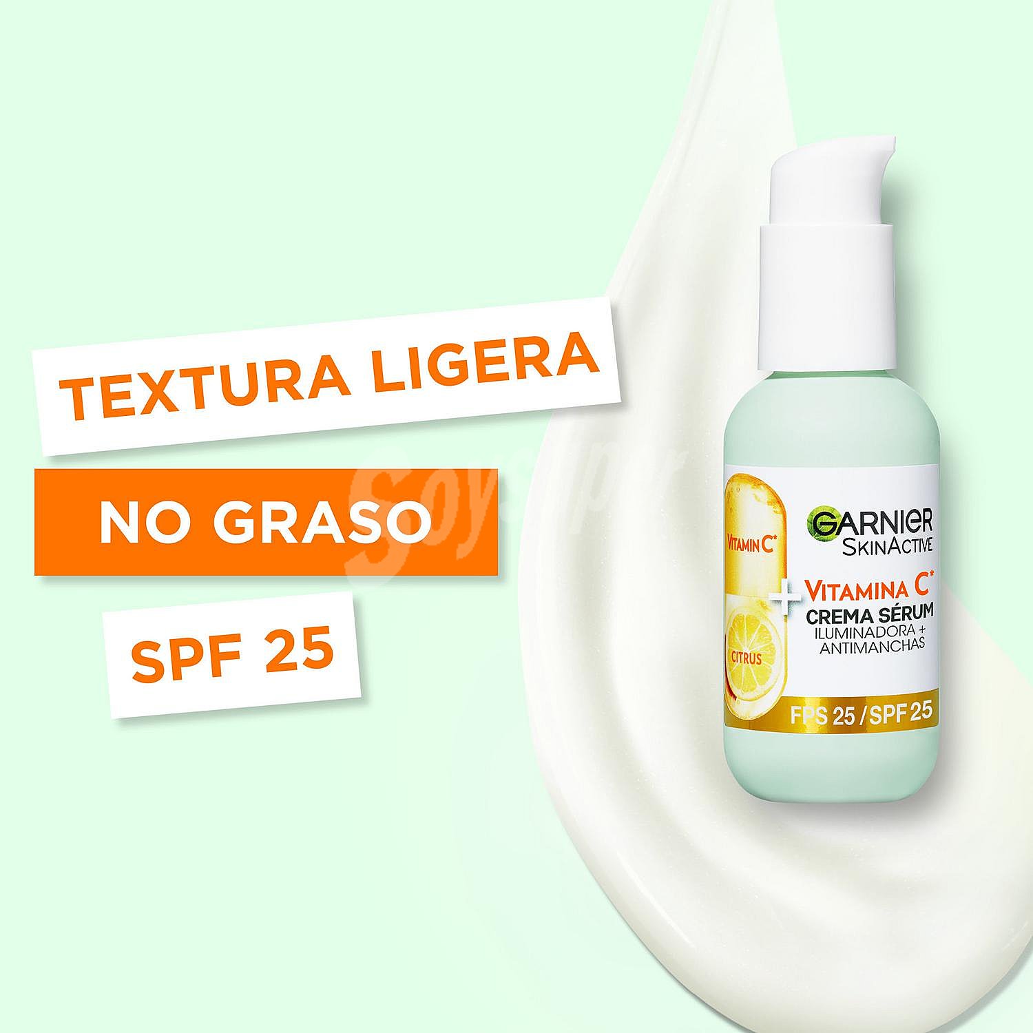 Crema sérum con vitamina C hidratante diario SPF 25 iluminadora + antimanchas Skin Active Garnier