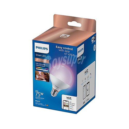 Bombilla Led inteligente E27, wifi + Bluetooth, blanco + RGB multicolor, 11W=75W, 1055lm, philips