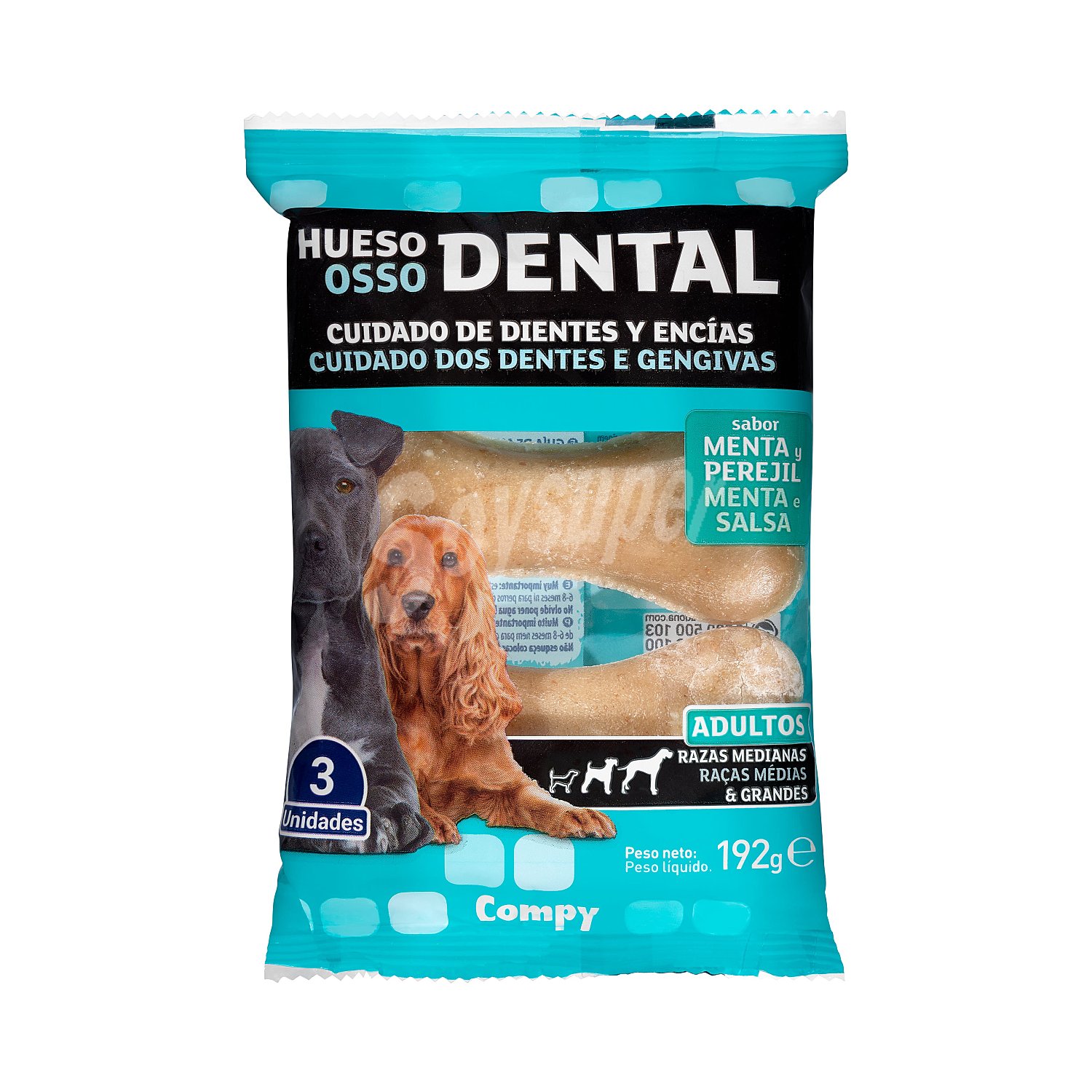 Comida de perro snack hueso dental adulto razas medianas y grandes (con menta y perejil)