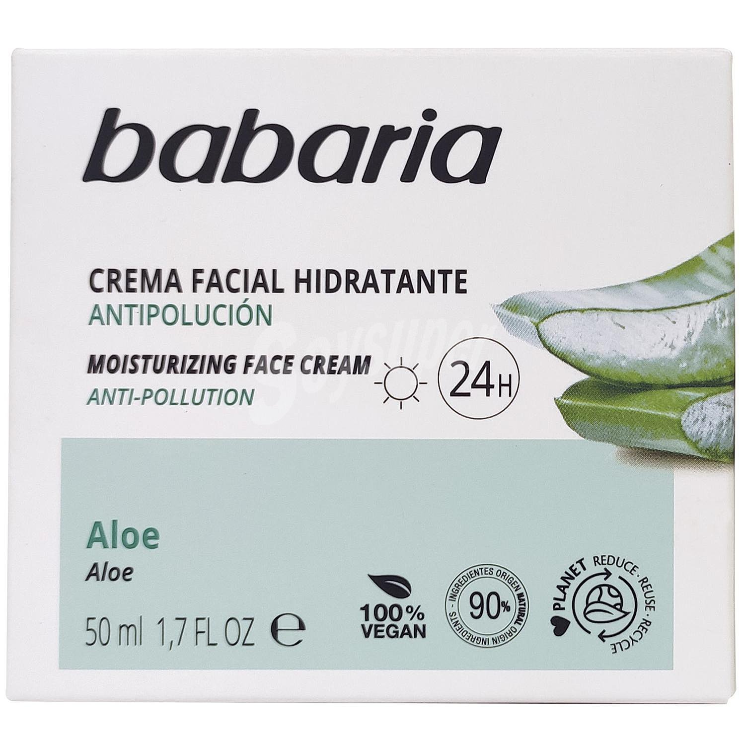 Crema facial hidratante 24h con aloe vera Babaria