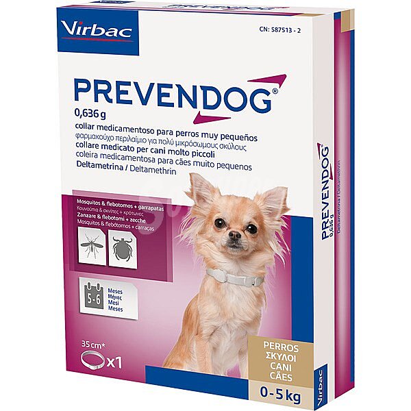 Prevendog collar antiparasitario para perros pequeños 0 a 5 kg 35 cm