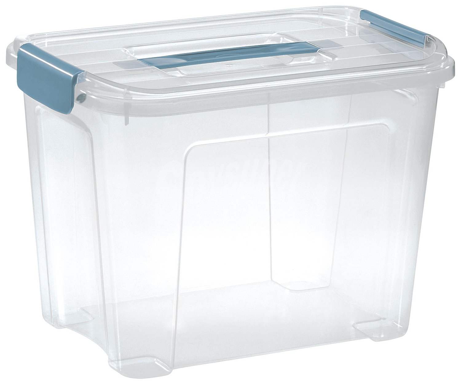 Caja transparente de ordenación, capacidad 18L con tapa de clips y asa color azul , actuel.