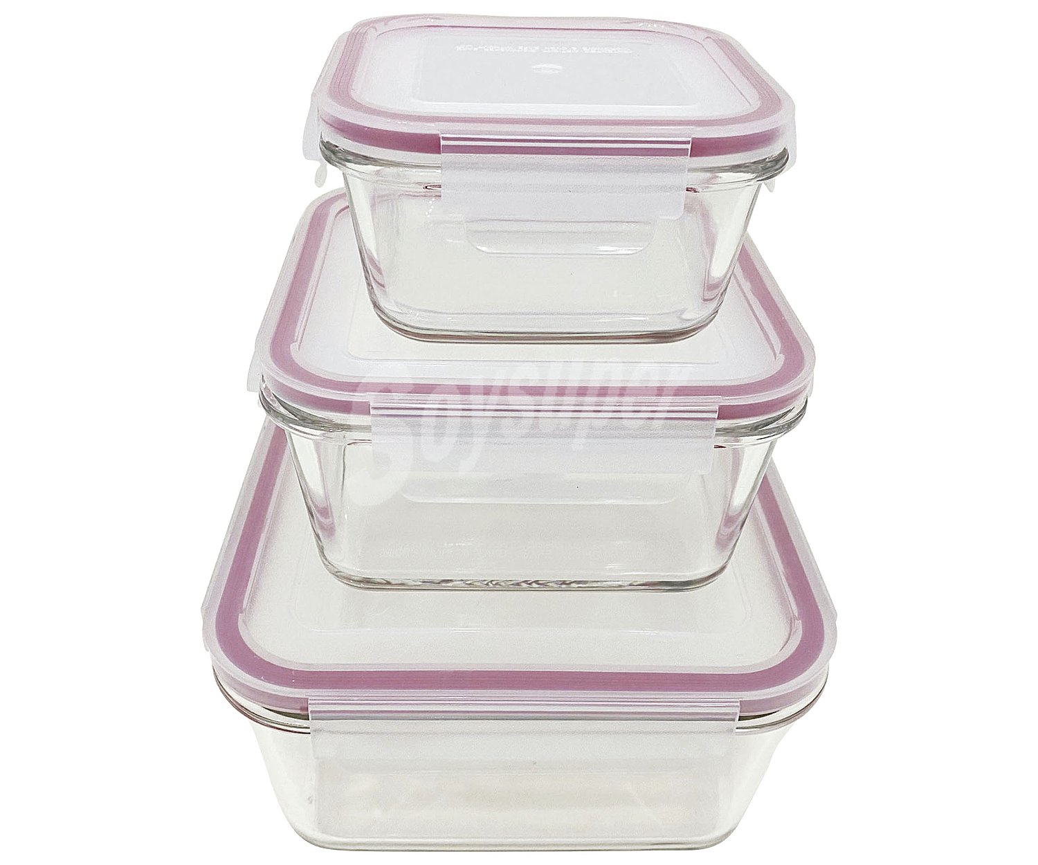 Set de 3 tupper de vidrio con tapa de clip, 0,4, 0,95 y 1,9 litros, actuel.