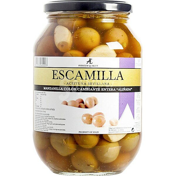 Aceitunas manzanilla color cambiante entera aliñada frasco 510 g neto escurrido