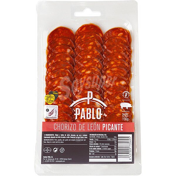 Chorizo de León picante en lonchas sin gluten