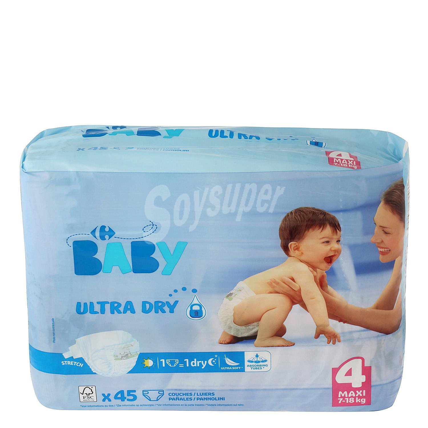 Pañales ultra dry Carrefour Baby T4 (7kg.-18kg.) ultra-dry