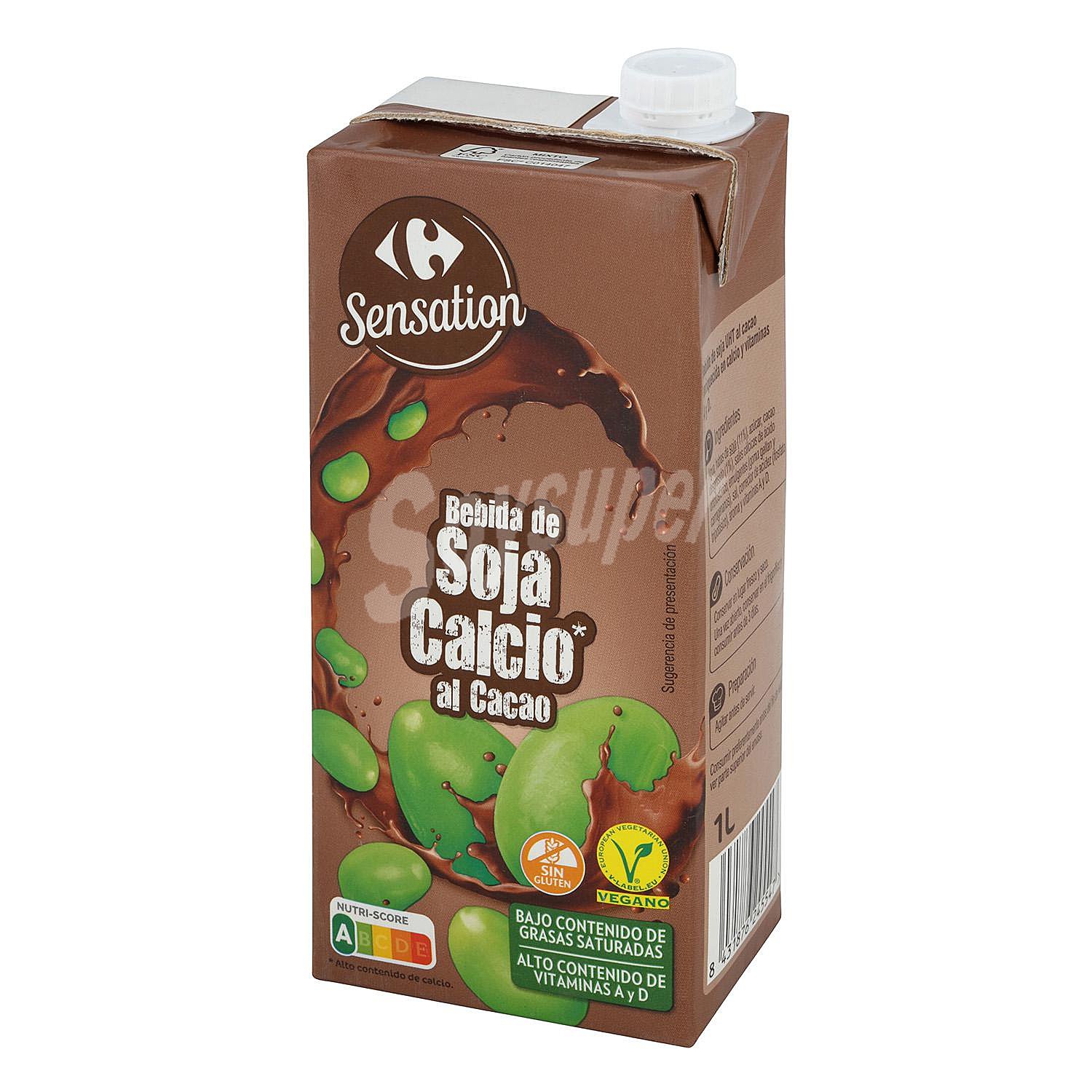 Bebida de soja sabor chocolate con calcio Sensation Carrefour sin gluten