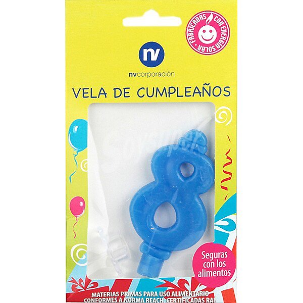 Vela de cumpleaños azul nº8 blister