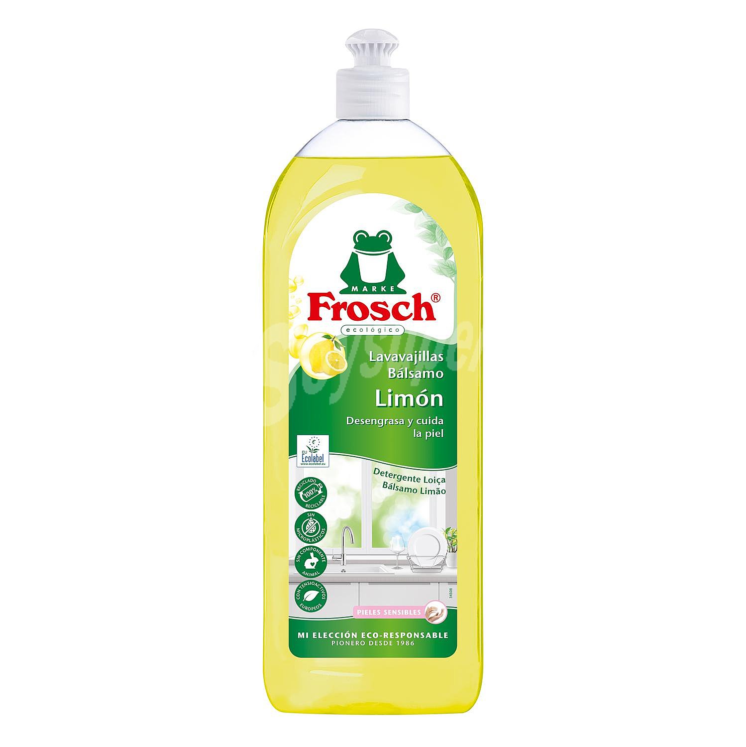 Detergente lavavajillas a mano ecológico con aroma limón (desengrasa y respeta la piel)