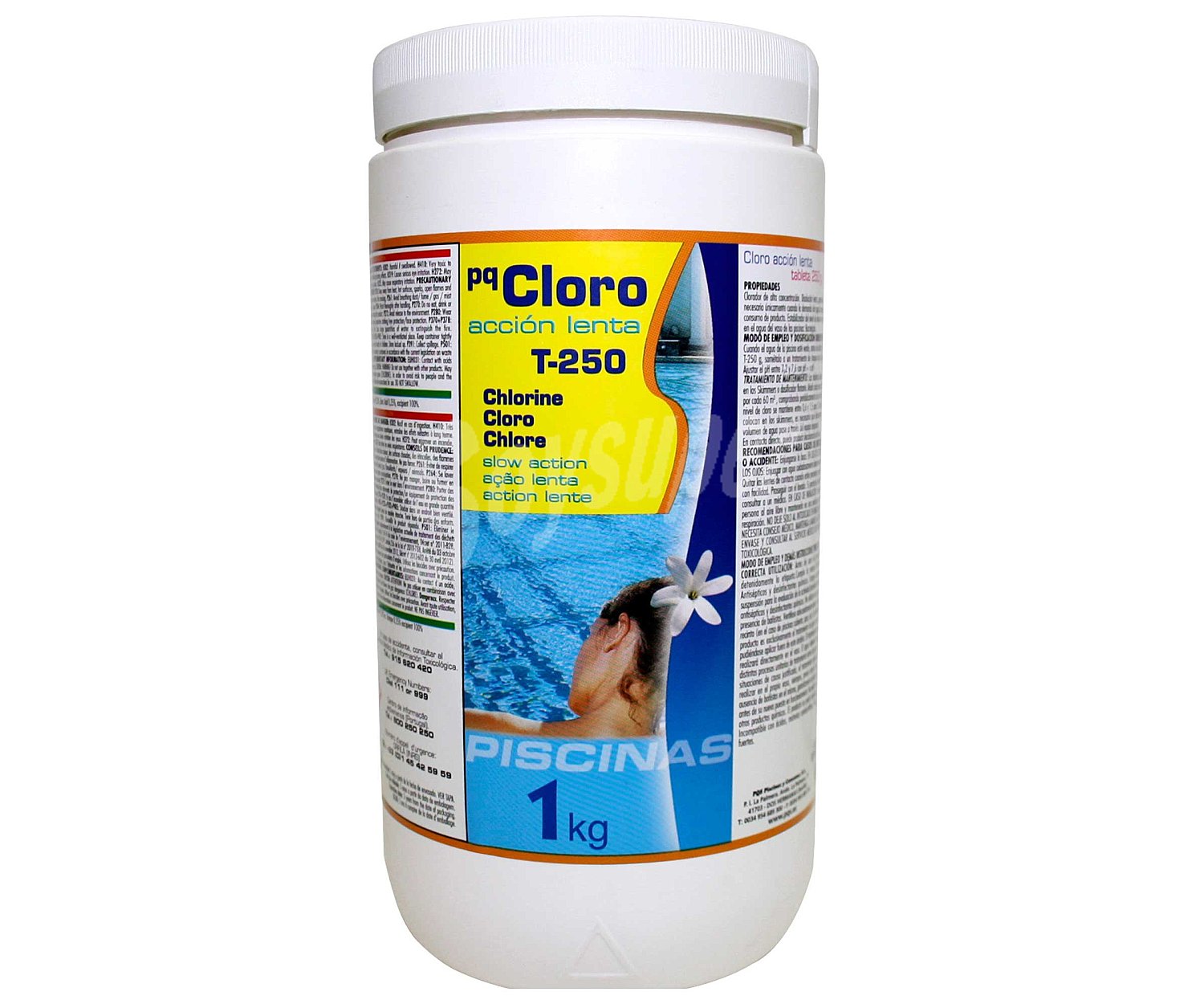 Cloro lento en tabletas de , para una desinfección preventiva y continua del agua PQS 1 kg