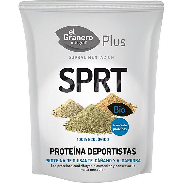 Bio Plus SPRT proteína de guisante, cáñamo y algarroba en polvo ecológico para deportistas aumenta la masa muscular