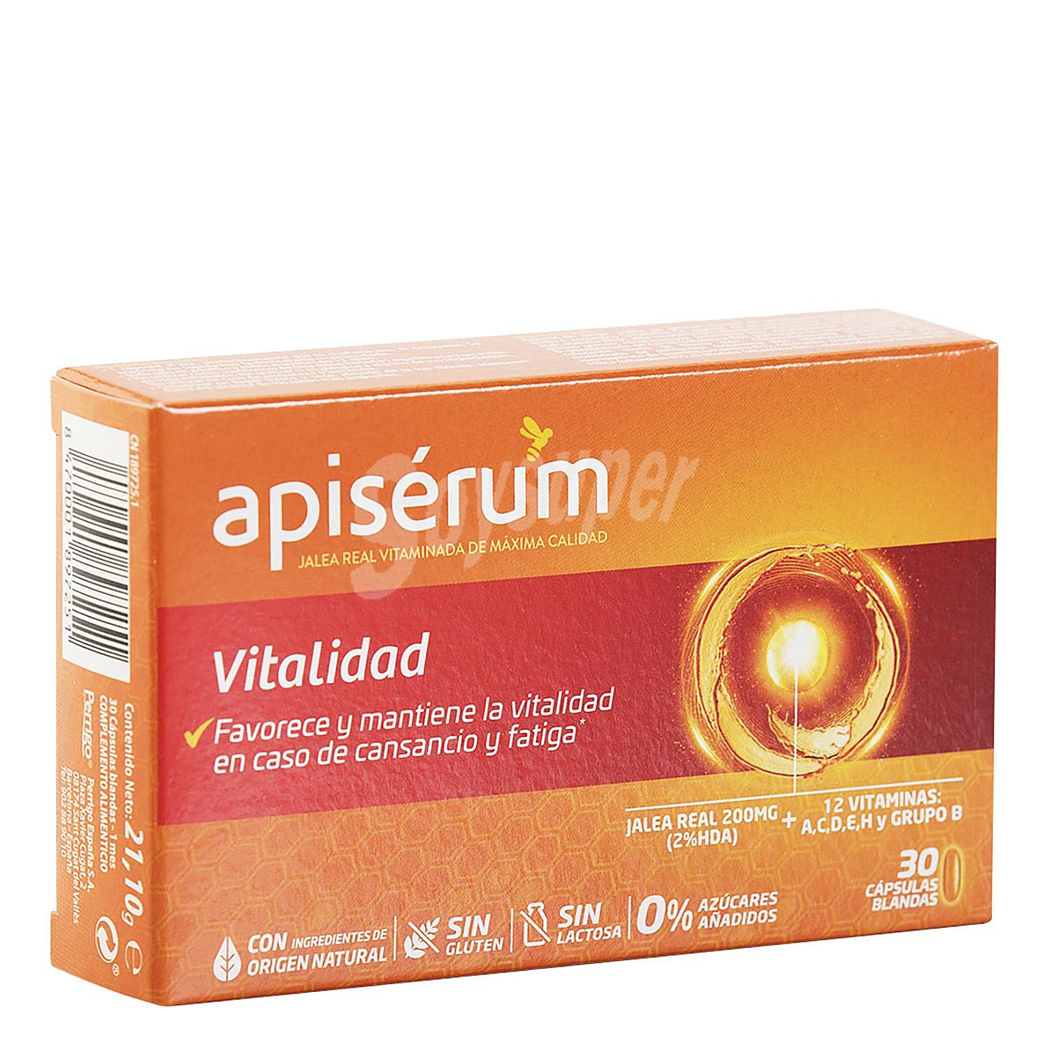 Complemento vitamínico con jalea real Vitalidad Apiserum sin gluten y sin lactosa