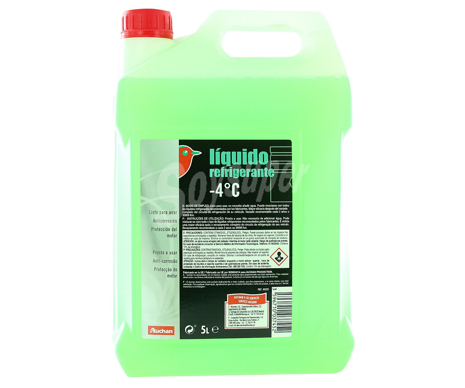 Líquido refrigerante con temperatura de protección de hasta -4ºC, 5L verde, 10% Monoetilenglicol alcampo